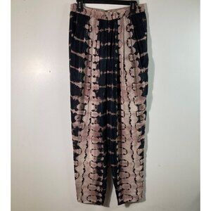 Womens Laura Siegel Lined Silk Pants‎ Handcrafted Tie Dye Straight Black Tan L